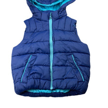 Load image into Gallery viewer, unisex Lily &amp; Dan, blue hooded puffer vest / sleeveless jacket, GUC, size 5,  