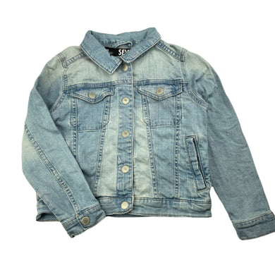 Girls Cotton On, blue stretch denim jacket, poppers, FUC, size 7,  