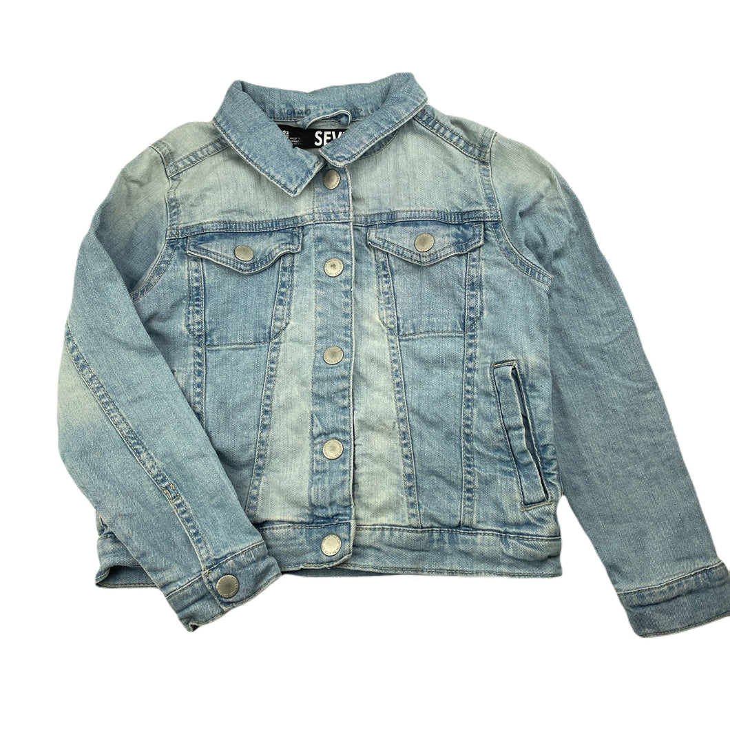 Girls Cotton On, blue stretch denim jacket, poppers, FUC, size 7,  