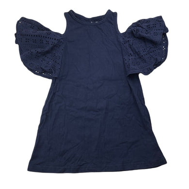 Girls Cotton On, navy cotton broderie trim dress , GUC, size 5, L: 58cm