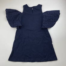 Load image into Gallery viewer, Girls Cotton On, navy cotton broderie trim dress , GUC, size 5, L: 58cm