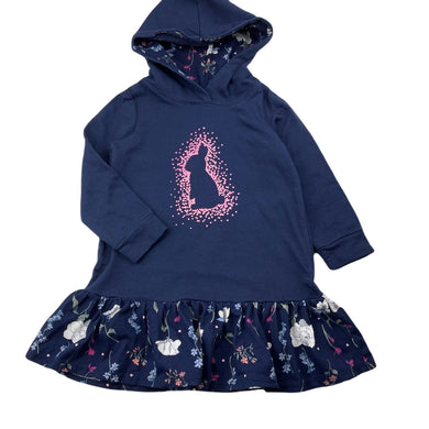 Girls Target, navy cotton hooded casual dress, GUC, size 3, L: 45cm