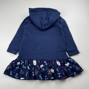 Girls Target, navy cotton hooded casual dress, GUC, size 3, L: 45cm