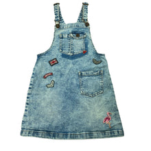 Load image into Gallery viewer, Girls Next, stretch denim overalls dress / pinafore, small marks lower front, FUC, size 6, L: 60cm