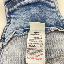 Load image into Gallery viewer, Girls Next, stretch denim overalls dress / pinafore, small marks lower front, FUC, size 6, L: 60cm