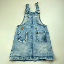Load image into Gallery viewer, Girls Next, stretch denim overalls dress / pinafore, small marks lower front, FUC, size 6, L: 60cm