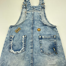 Load image into Gallery viewer, Girls Next, stretch denim overalls dress / pinafore, small marks lower front, FUC, size 6, L: 60cm