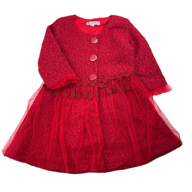 Girls B.M.GARMENTS, red boucle & tulle dress, GUC, size 2, L: 51cm