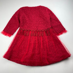 Girls B.M.GARMENTS, red boucle & tulle dress, GUC, size 2, L: 51cm