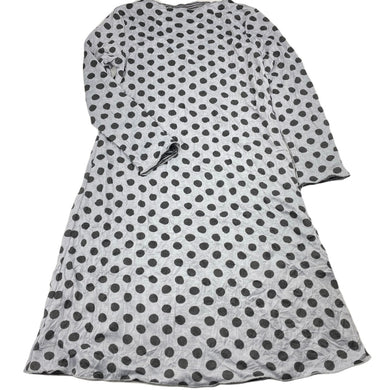 Girls ONE SUNDAY, Aust made reversible grey spot/stripe dress, EUC, size 8-9, L: 73cm