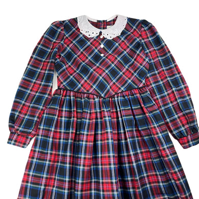Girls Marjory Daw, vintage gingham long sleeve dress, EUC, size 5-6, L: 77cm