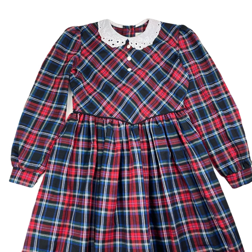 Girls Marjory Daw, vintage gingham long sleeve dress, EUC, size 5-6, L: 77cm