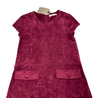 Girls Zara, maroon faux suede short sleeve dress, NEW, size 11-12, L: 71cm