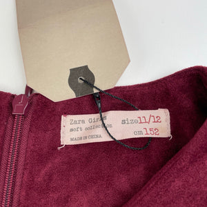 Girls Zara, maroon faux suede short sleeve dress, NEW, size 11-12, L: 71cm