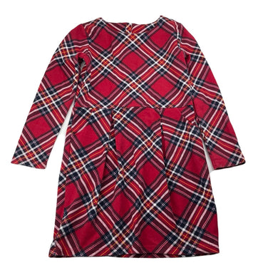 Girls tartan, long sleeve dress, armpit to armpit: 31cm, shoulder to cuff: 42cm, wash fade, FUC, size 6-7, L: 61cm