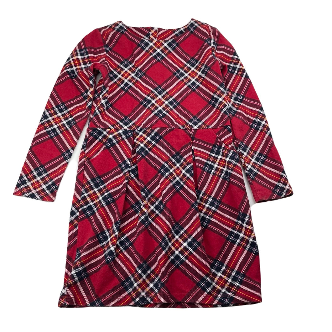 Girls tartan, long sleeve dress, armpit to armpit: 31cm, shoulder to cuff: 42cm, wash fade, FUC, size 6-7, L: 61cm