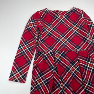 Girls tartan, long sleeve dress, armpit to armpit: 31cm, shoulder to cuff: 42cm, wash fade, FUC, size 6-7, L: 61cm