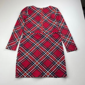 Girls tartan, long sleeve dress, armpit to armpit: 31cm, shoulder to cuff: 42cm, wash fade, FUC, size 6-7, L: 61cm