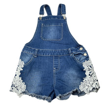 Load image into Gallery viewer, Girls Breakers, lace trim stretch denim overalls / shortalls, FUC, size 12,  