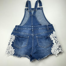 Load image into Gallery viewer, Girls Breakers, lace trim stretch denim overalls / shortalls, FUC, size 12,  
