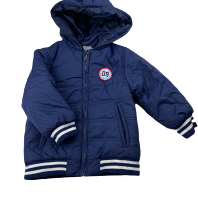 Boys H&T, navy hooded jacket / coat, GUC, size 3,  