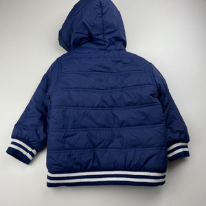 Boys H&T, navy hooded jacket / coat, GUC, size 3,  