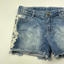 Load image into Gallery viewer, Girls Y&amp;F, blue denim shorts, adjustable, FUC, size 9-10,  