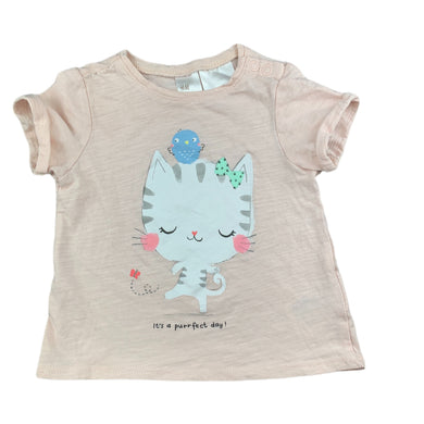 H&M lightweight cotton t-shirt / top, cat, size 00, Pre-loved