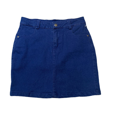 Girls Mia, blue stretch denim skirt, L: 37cm, W: 32.5cm across unstretched, GUC, size 10,  
