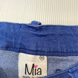 Girls Mia, blue stretch denim skirt, L: 37cm, W: 32.5cm across unstretched, GUC, size 10,  