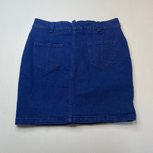 Load image into Gallery viewer, Girls Mia, blue stretch denim skirt, L: 37cm, W: 32.5cm across unstretched, GUC, size 10,  