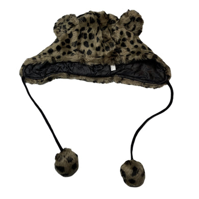 Girls lined, faux fur animal print hat, GUC, size 4-6,  
