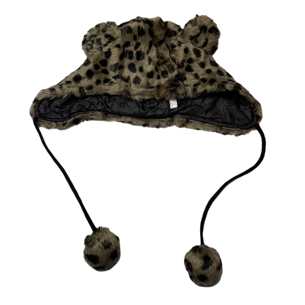 Girls lined, faux fur animal print hat, GUC, size 4-6,  