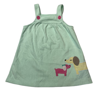 Girls Carters, mint fleece overalls dress / pinafore, dogs, GUC, size 1, L: 44cm