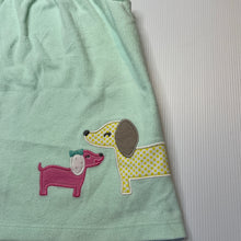 Load image into Gallery viewer, Girls Carters, mint fleece overalls dress / pinafore, dogs, GUC, size 1, L: 44cm