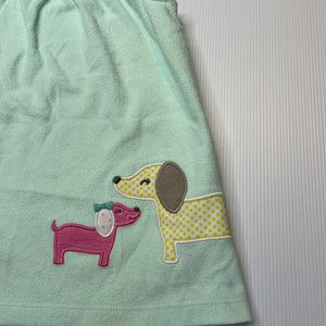 Girls Carters, mint fleece overalls dress / pinafore, dogs, GUC, size 1, L: 44cm