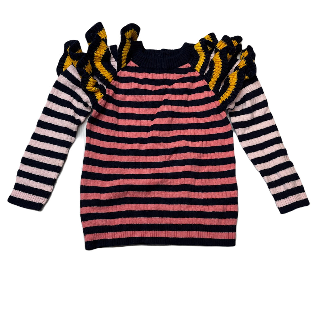 Girls Seed, striped knitted cotton ruffle sweater, EUC, size 2,  