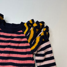 Load image into Gallery viewer, Girls Seed, striped knitted cotton ruffle sweater, EUC, size 2,  
