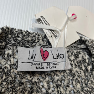 Girls Lily & Lola, black & white knitted sweater / jumper, NEW, size 3-4,  