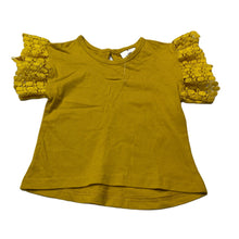 Load image into Gallery viewer, Girls Baby Berry, lace trim yellow cotton top, EUC, size 000,  