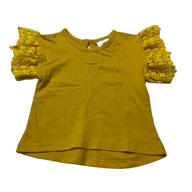 Girls Baby Berry, lace trim yellow cotton top, EUC, size 000,  