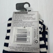 Load image into Gallery viewer, unisex Bonds, navy stripe cotton blend crawler leggings, NEW, size 0-1,  