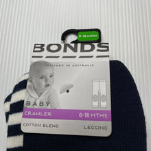 Load image into Gallery viewer, unisex Bonds, navy stripe cotton blend crawler leggings, NEW, size 0-1,  