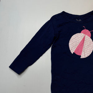 Girls H&T, navy cotton long sleeve top, ladybird, GUC, size 3,  