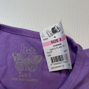 Girls H&T, purple stretchy long sleeve top, NEW, size 3,  