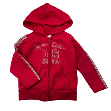 Girls Mango, red fleece lined zip hoodie sweater, FUC, size 2,  
