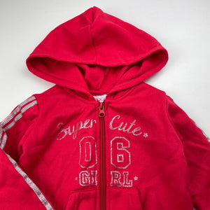 Girls Mango, red fleece lined zip hoodie sweater, FUC, size 2,  