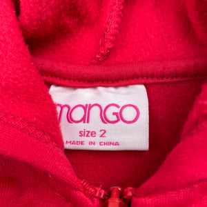 Girls Mango, red fleece lined zip hoodie sweater, FUC, size 2,  