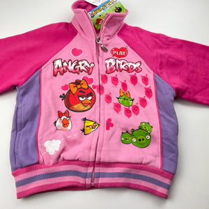 Girls ANGRY BIRDS, fleece lined zip up sweater, NEW, size 3,  