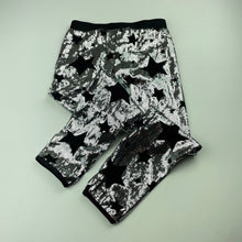 Load image into Gallery viewer, Girls Mango, black &amp; silver sequin dance pants, Inside leg: 45.5cm, EUC, size 5,  
